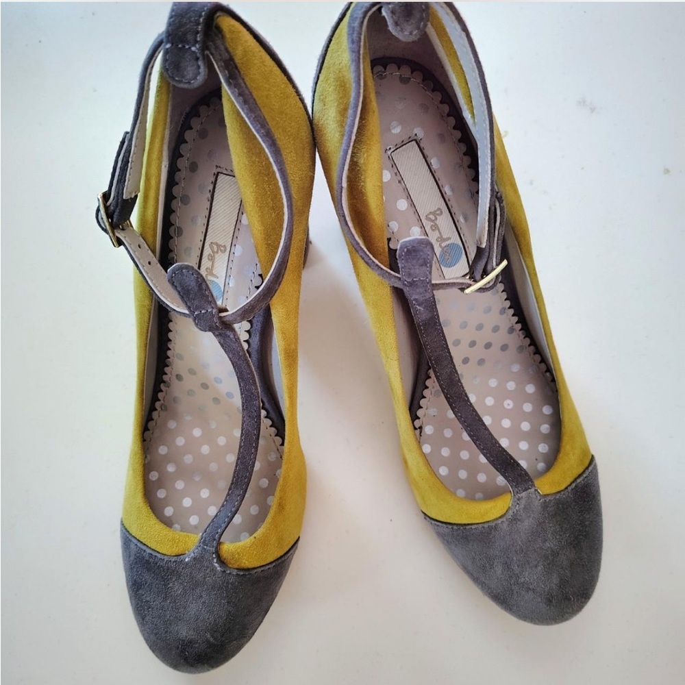 Boden Gray and Yellow Heels